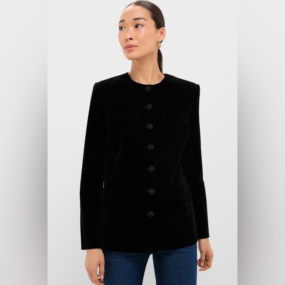 Pomander Place Black Velvet Button Front‎ Collarless Jacket Tuckernuck Size M